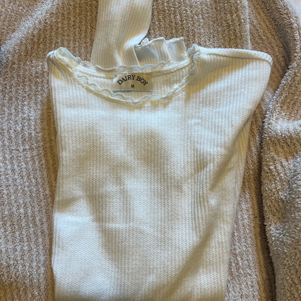 Dairy Boy White Ribbed Women's Top
